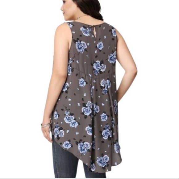 Torrid Floral Grey and Blue Sleeveless Hi- Low Top Size 0X - Picture 2 of 15